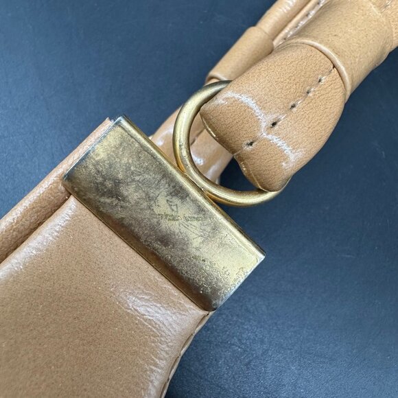 Vintage Purse Vinyl Shoulder Bag Double Strap Beige Tan 1960s Retro Fashion - Picture 5 of 10